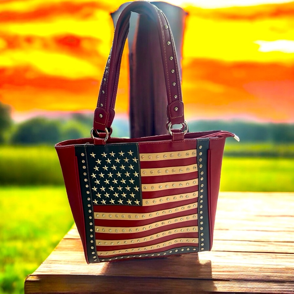 Montana West Red and Gold American Flag Shoulder Bag